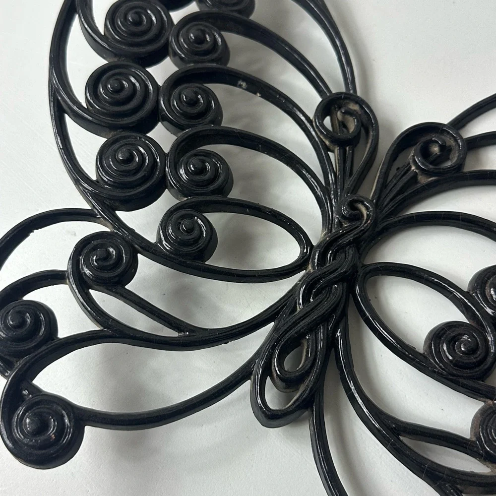 Vintage 70s Burwood Wicker Butterfly Wall Hanging Decor Painted Black Set Of Two